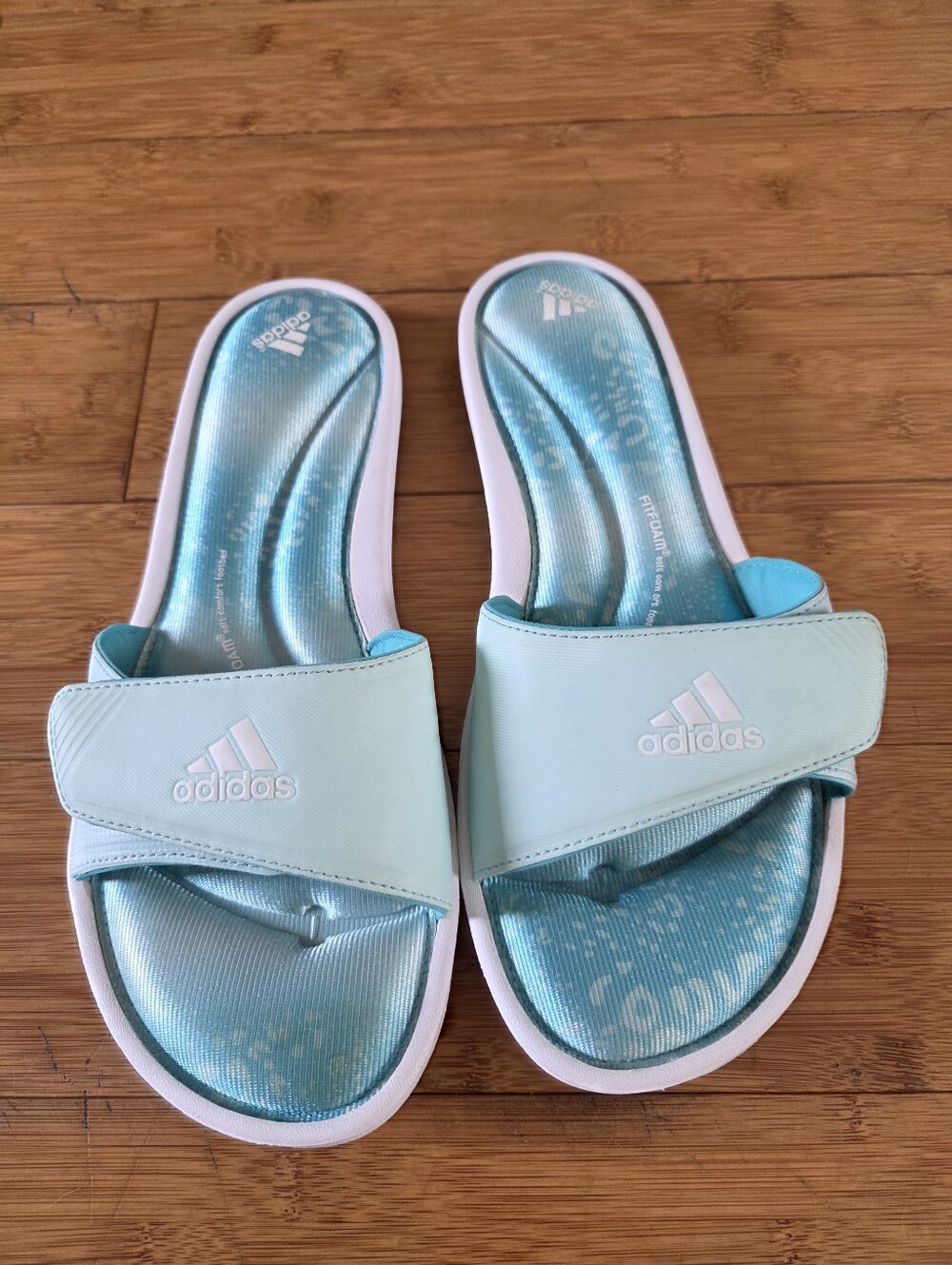 Vintage Adidas Mint Green Slide Sandals with White Logo -10